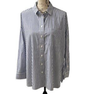 Madewell Oversized Blue and White Striped Button Down Shirt Menswear Inspired